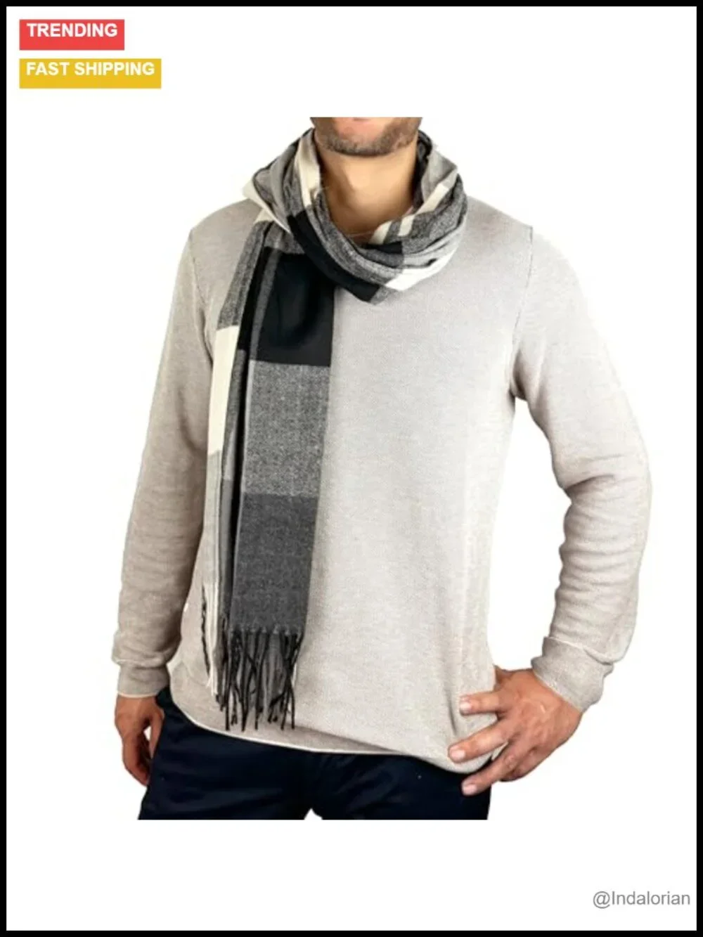 Men's Reversible Cashmere Feel Scarf for Spring Fall Winter